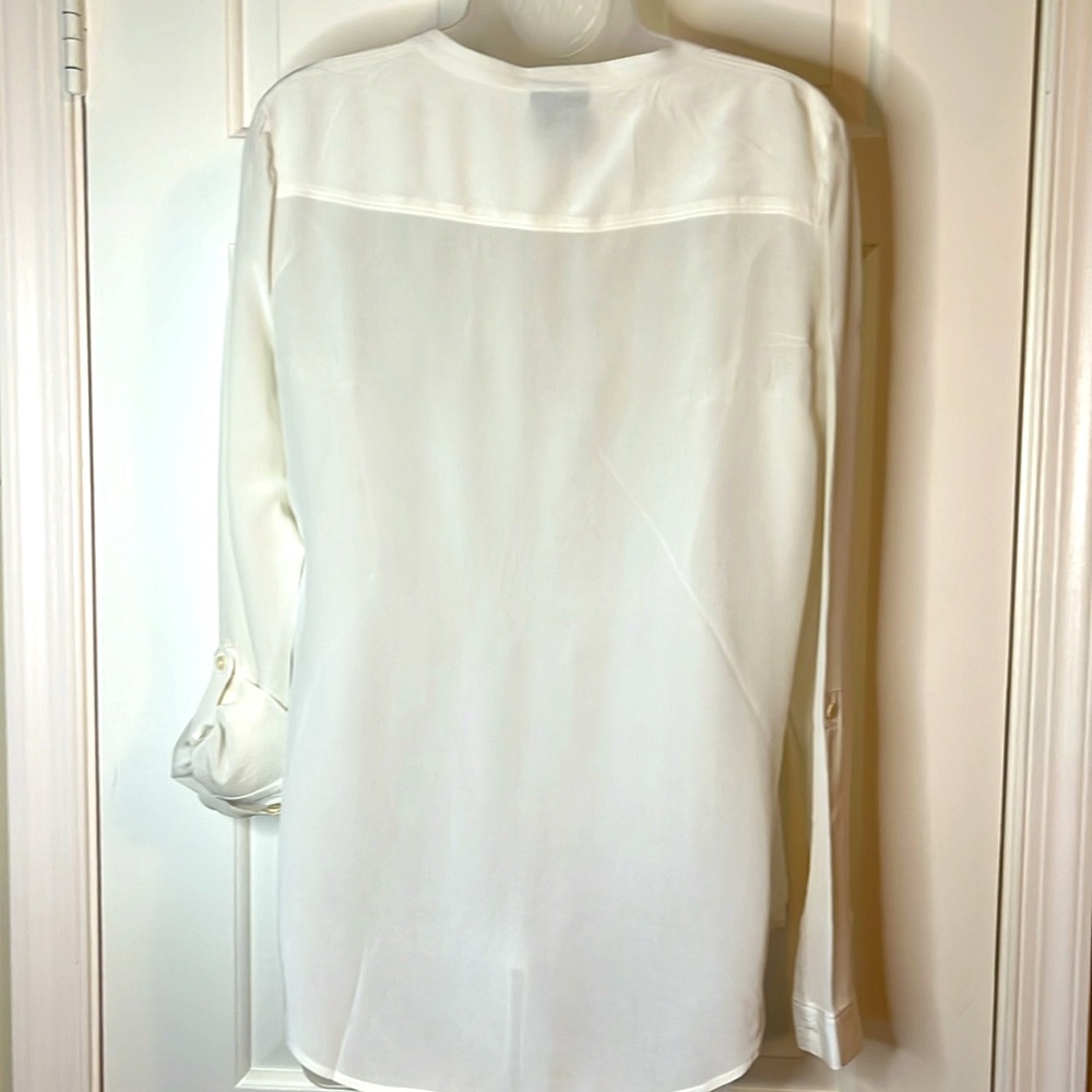 🌻 Nordstrom Trouve Silk Women's Off-White V-Neck 100% Long Sleeve Button Down - Picture 10 of 12